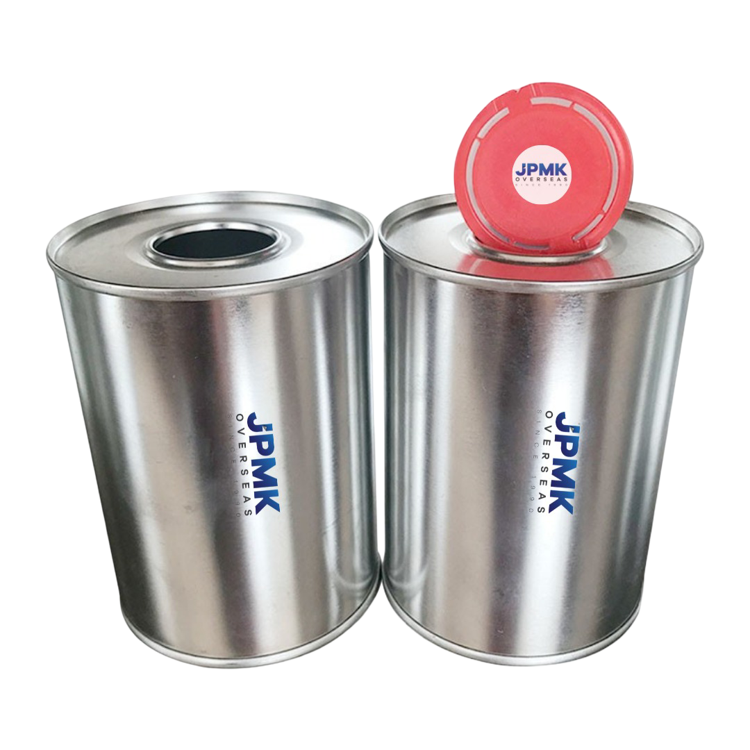jpmk-overseas-js two silver cylindrical containers with a red circle on top